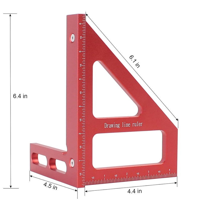 KETIPED 6" Imperial 3D Multi-Angle Measuring Ruler,45/90 Degree Aluminum Alloy Woodworking Square Protractor,Drawing Line,Miter Triangle Ruler High Precision Layout Measuring Tool for Woodworking - Image 2